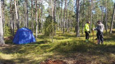 Knatteknatets mål på plats. Även de får känna på den fina terrängen i tallskogen.