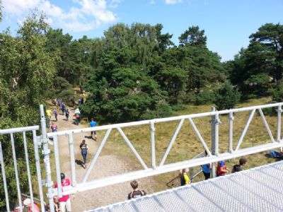 På väg till start eller stranden under Frisebodaetappen i Skåne passerades en bro under vilken många tävlande sprang.