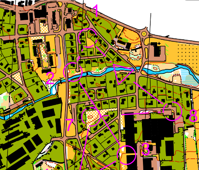 Kartutsnitt fr&aring;n Tors&aring;s S&ouml;dra-kartan, med bantryck fr&aring;n sprinttr&auml;ning 2009-08-26