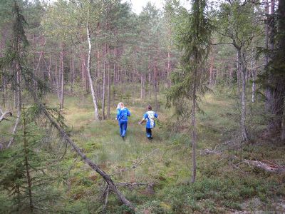 Caroline Håkansson och Elise på Torsås Korr Orientering i Gullaboskogen.